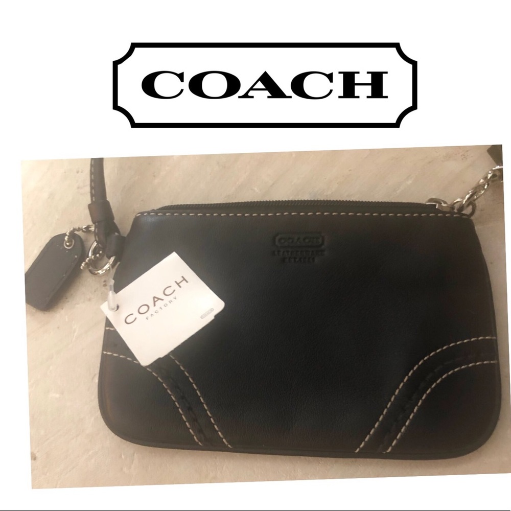 Coach black leather wristlet